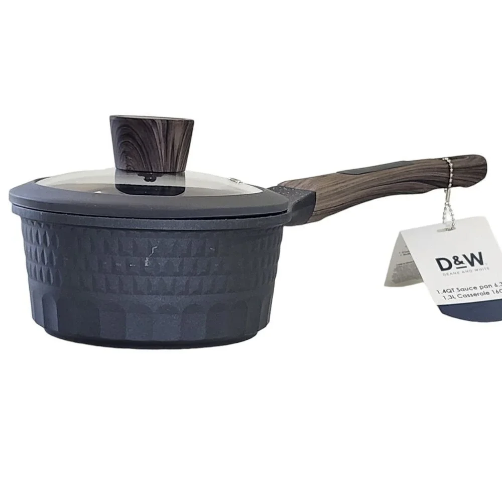 D&W Premium Cookware 6.3in Saucepan Casserole with Lid Aluminum 1.4QT Charcoal‎